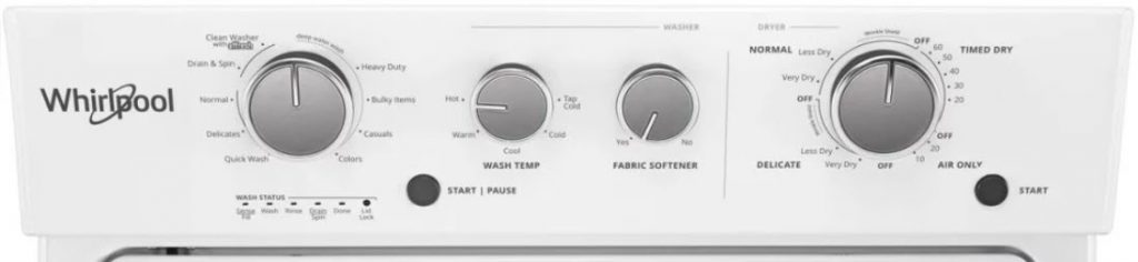 Whirlpool Stacked Washer and Dryer user interface.
